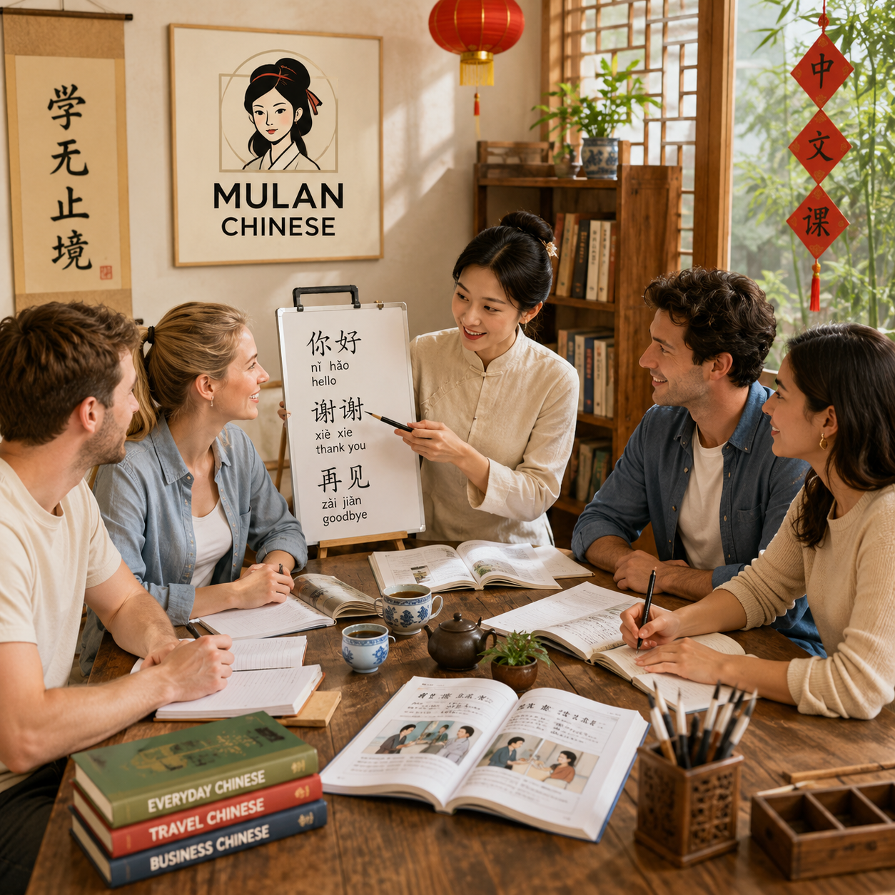 Mulan Chinese teacher leading a practical Chinese class